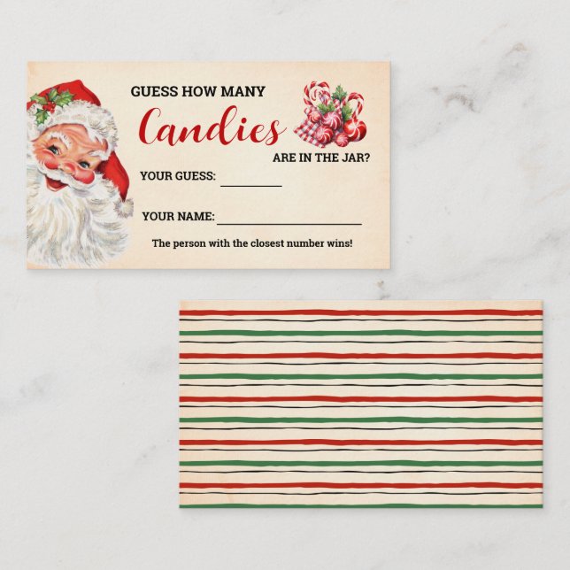 Carte De Placement Combien de Candies Père Noël Christmas Game Card (Devant / Derrière)