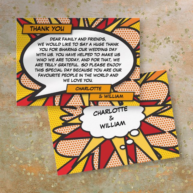 Carte De Placement Comédie moderne Mariage de livre Merci (Modern Fun Comic Book Wedding Thank You Place Card)