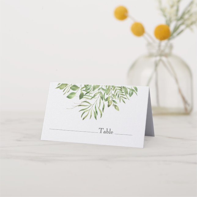 Carte De Placement Conception de mariage simple feuillage | Blanc | V (Devant)