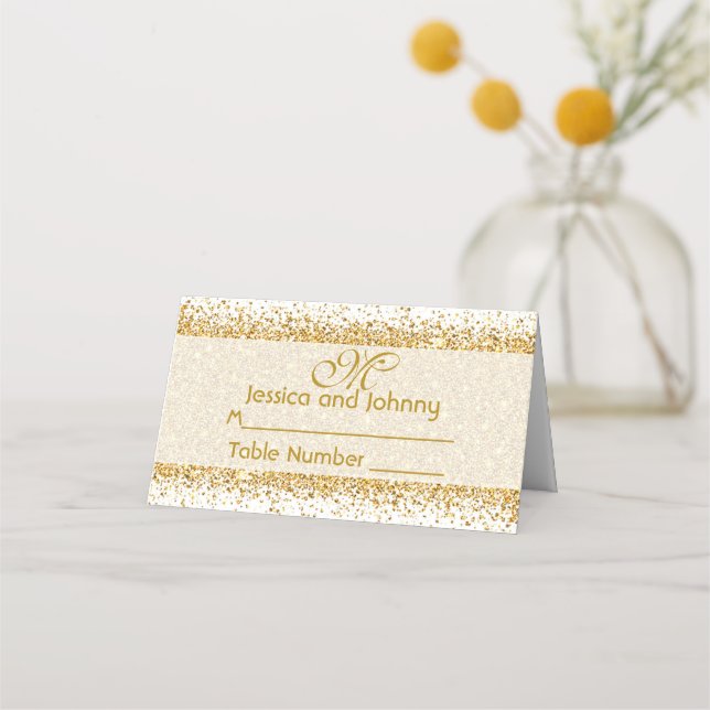 Carte De Placement Confetti Parties scintillant or en blanc (Devant)