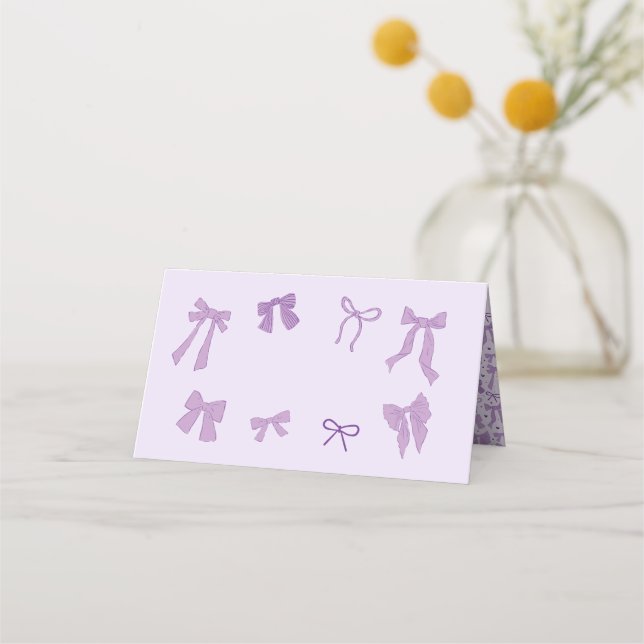 Carte De Placement Coquette Purple Bow Thème Fête Étiquette alimentai (Devant)