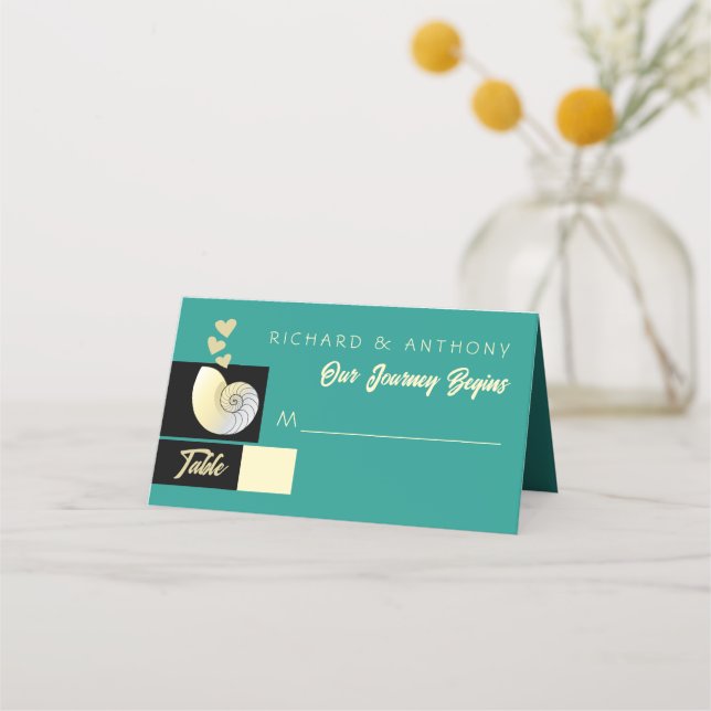 Carte De Placement Coquillage et Coeurs, Mariage plage (Devant)