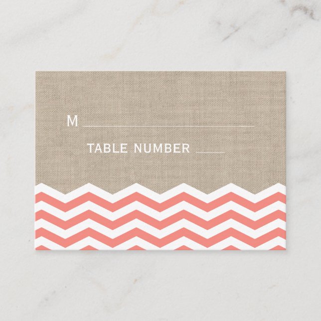 Carte De Placement Coral Chevrons sur Burlap Place Card (Devant)