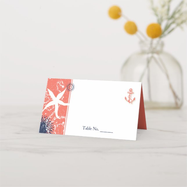 Carte De Placement Coral et Marine Mariage bleu marine (Devant)