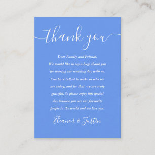 Carte De Placement Cornflower BleMariage de script moderne Merci