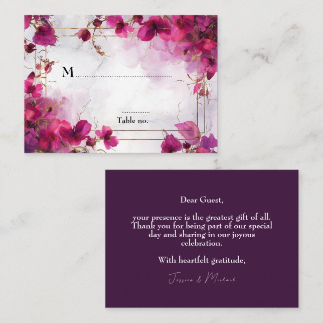Carte De Placement 💍 couleur d'aquarelle foncée Fuchsia (Devant / Derrière)