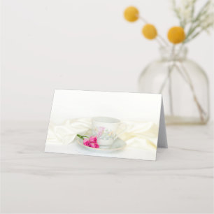 Carte De Placement Coupe de thé florale et Mariage de roses roses ros