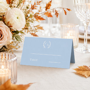 Carte De Placement Couronne de mariage bleu poussiéreux et crème avec