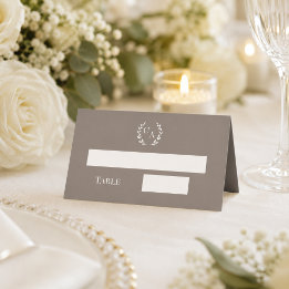 Carte De Placement Couronne de mariage taupe ivoire monogrammée