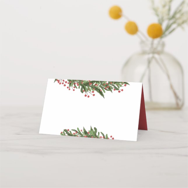Carte De Placement Couronne de Noël de houx Dîner de répétition d'hiv (Devant)
