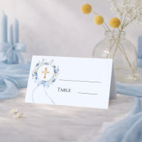 Couronne florale bleue avec noeud croix dorée pour