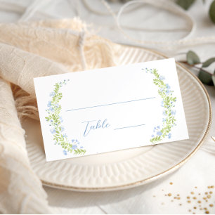 Carte De Placement Couronne florale bleue pastel pour mariage et baby