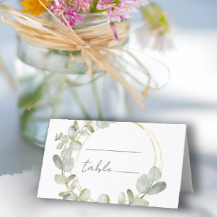 Carte De Placement Couronne simple Eucalyptus et Mariage or