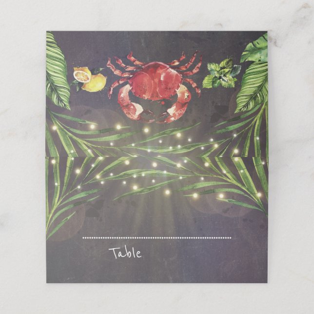 Carte De Placement Crabe Nautique Plage Palm Lumières Mariage (Extérieur déplié)