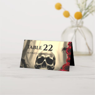 Carte De Placement Crâne noir effrayant et roses rouges Halloween got