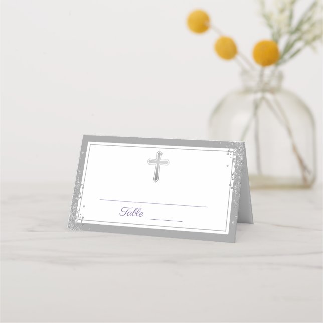 Carte De Placement Croix d'argent Parties scintillant violet première (Devant)