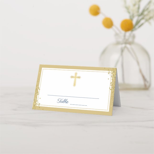Carte De Placement Croix d'or Parties scintillant Marine Bleu Premièr (Devant)