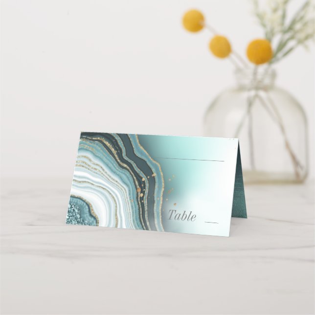 Carte De Placement Crystal Agate Mariage Turquoise ID825 (Devant)