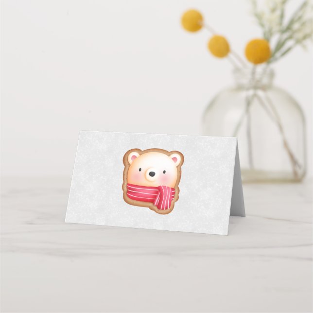Carte De Placement Cute Bear Face Red Scarf et Rosy Cheeks Christmas (Devant)