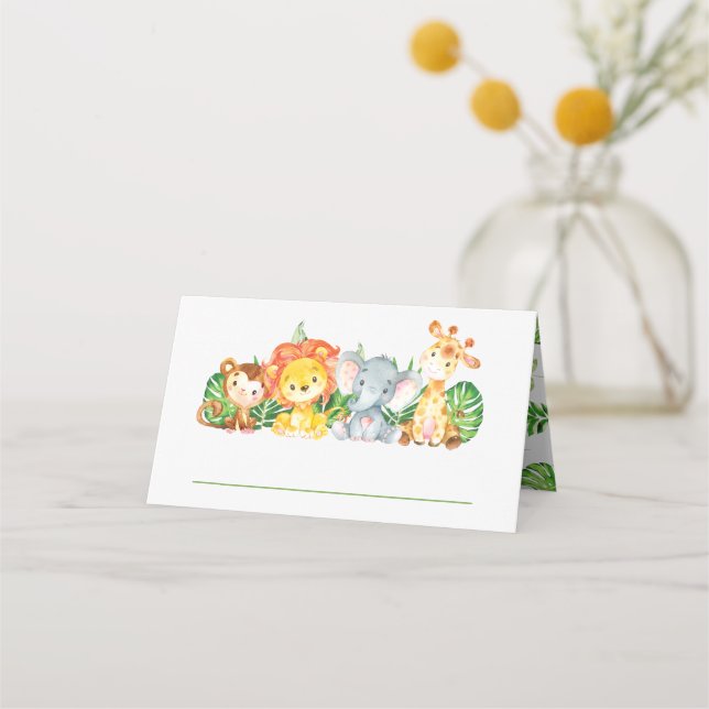 Carte De Placement Cute Jungle Animaux Safari 1er Anniversaire Verdur (Devant)