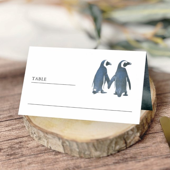Carte De Placement Cute romantique Couple Penguin Mariage (Créateur téléchargé)