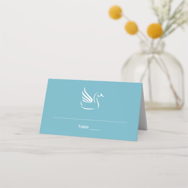 Carte De Placement Cygne Stylisé Sur Carte Mariage Bleu (Devant)