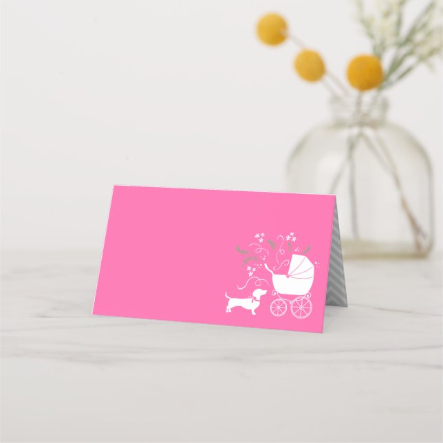Carte De Placement Dachshund Wiener Chien Baby shower fille rose (Devant)