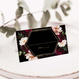 Carte De Placement Dark Moody Burgundy Blush Peonies Floral Wedding