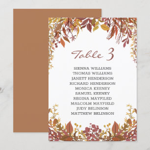 Carte de placement de mariage aux feuilles automna