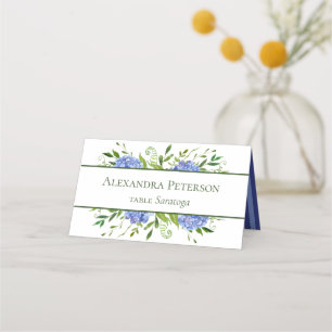 Carte de placement de mariage aux hortensias bleus