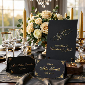 Carte de placement de mariage élégante noire et do