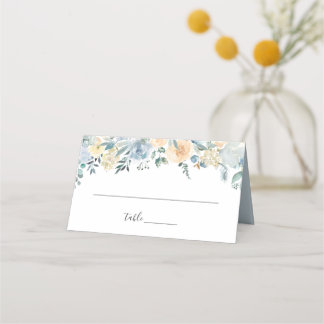 Carte de placement de mariage florale bleue vanill