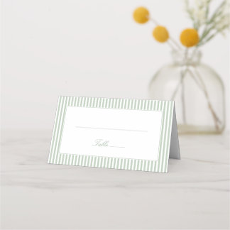 Carte de placement de mariage pliée rayée vert sau