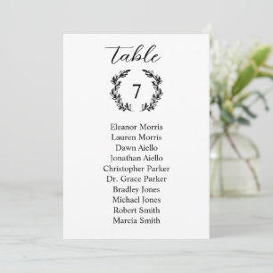 Carte de placement de table de mariage avec couron