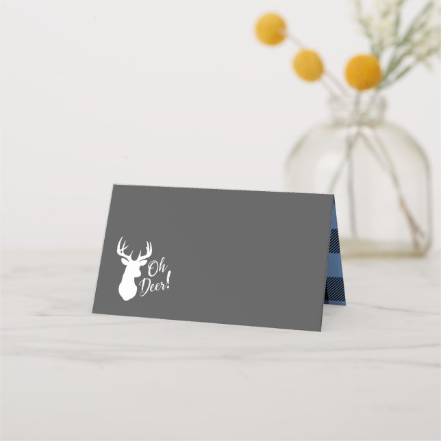 Carte De Placement Deer Hunter Lodge Baby shower Antlers Boy Blue (Devant)