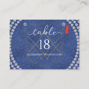 Carte De Placement Denim et Diamonds Blue Jeans Bling Anniversaire
