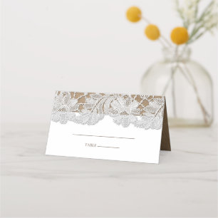 Carte De Placement Dentelle blanche Kraft Papier Mariage Table Cart