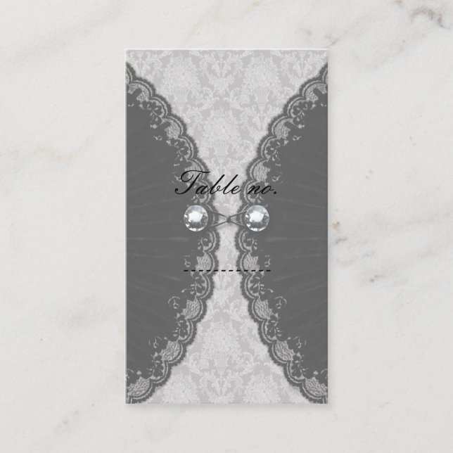 Carte De Placement Dentelle noire et Diamant Look Goth Mariage (Devant)