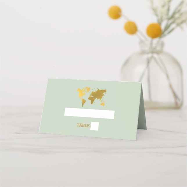 Carte De Placement Destination Mariage Monde Passport Sage Vert Or (Devant)