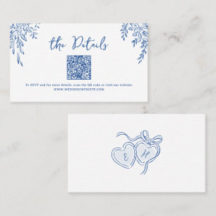 Carte De Placement Détails de code QR de mariage fantaisiste dessinés