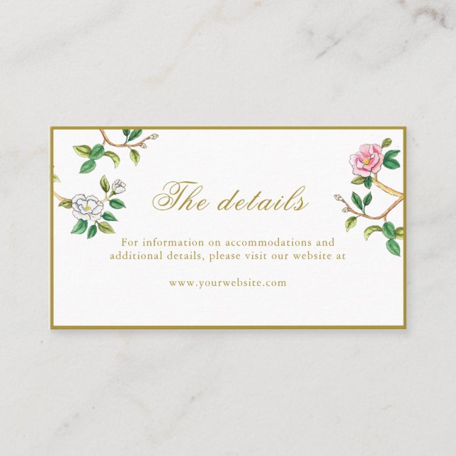 Carte De Placement Détails de mariage Floral Chinoisorie QR code (Devant)