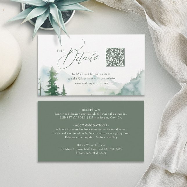 Carte De Placement Détails du code QR rustique de la forêt de la mont (Sage Mountain Forest Rustic QR code Details Place Card)