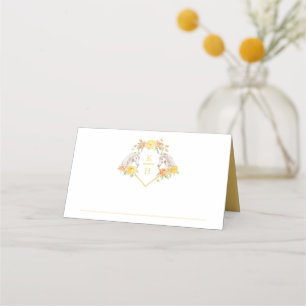 Carte De Placement Deux chevaux gris monogramme jaune blanc mariage