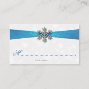 Carte De Placement Diamante Snowflake & Blue Ribbon Mariage d'hiver