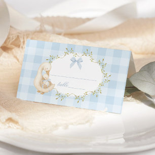 Carte De Placement Dinde Bleue Ruban Gingham Fantaisiste