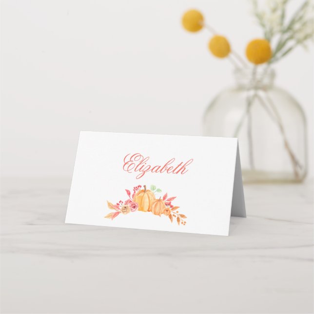 Carte De Placement Dîner Thanksgiving Carte Place Citrouille Floral (Devant)