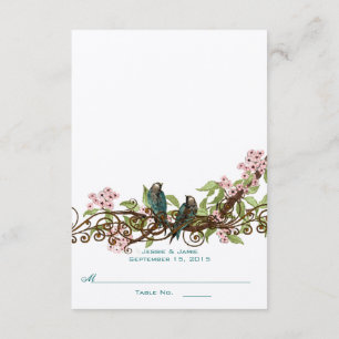 Carte de placement d'oiseaux vintage rose à plier