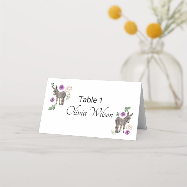 Carte De Placement Donkey Purple Floral Wedding Place Card (Devant)