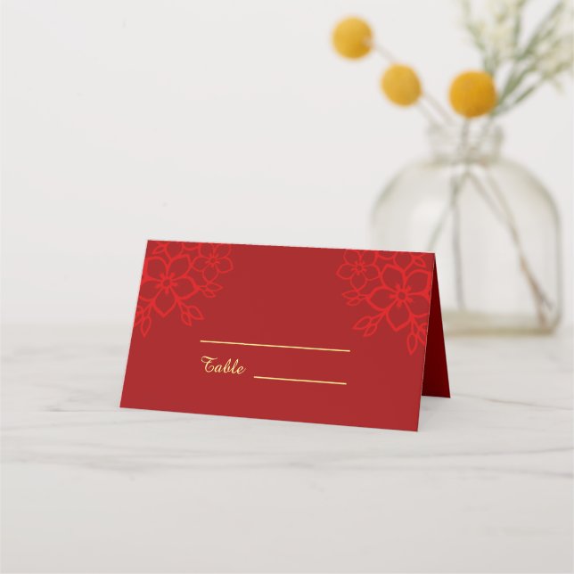 Carte De Placement Double bonheur arrière - plan floral mariage chino (Devant)