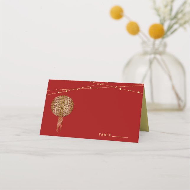 Carte De Placement Double Bonheur Golden Lanterns Mariage chinois (Devant)